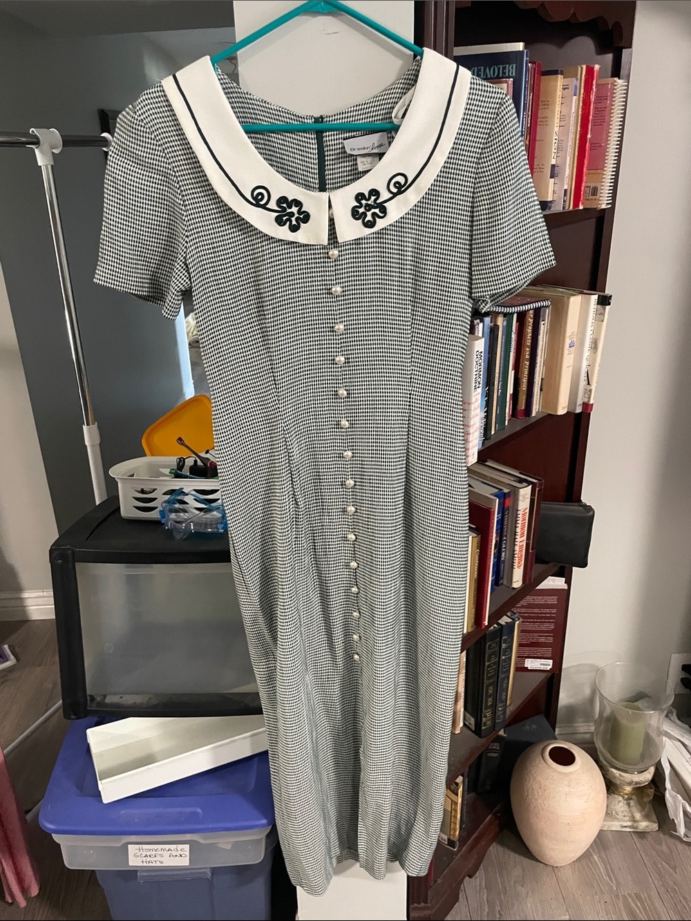 Vintage Black & White Checked Button-Front Dress